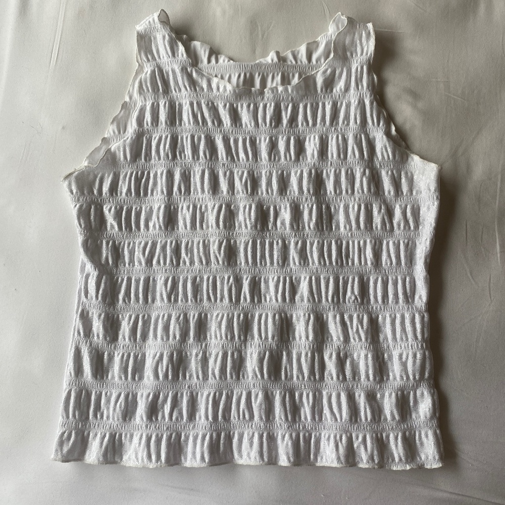 Vintage Ruched White Blouse Top